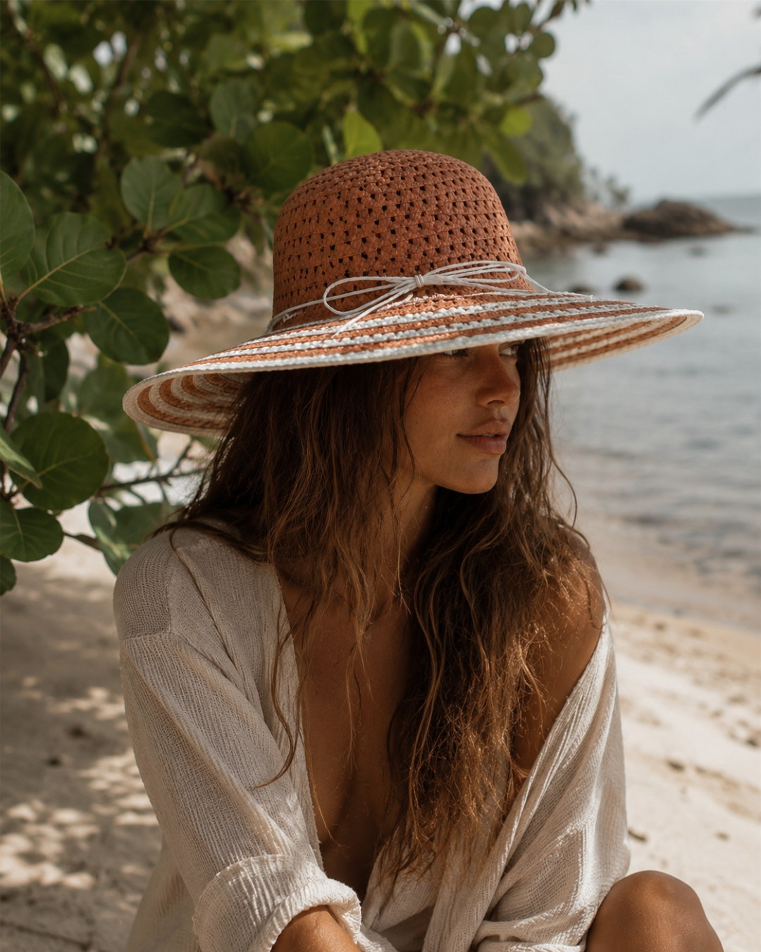 Tropical Striped Brim Summer Hat