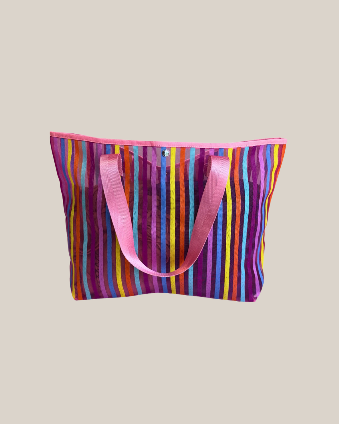 Striped Mesh Tote Bag