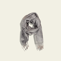 This luxurious grey jacquard shawl features intricate woven patterns, giving it a timeless, sophisticated appearance. The delicate weave and rich texture of the fabric are designed to stand the test of time, offering both warmth and style
