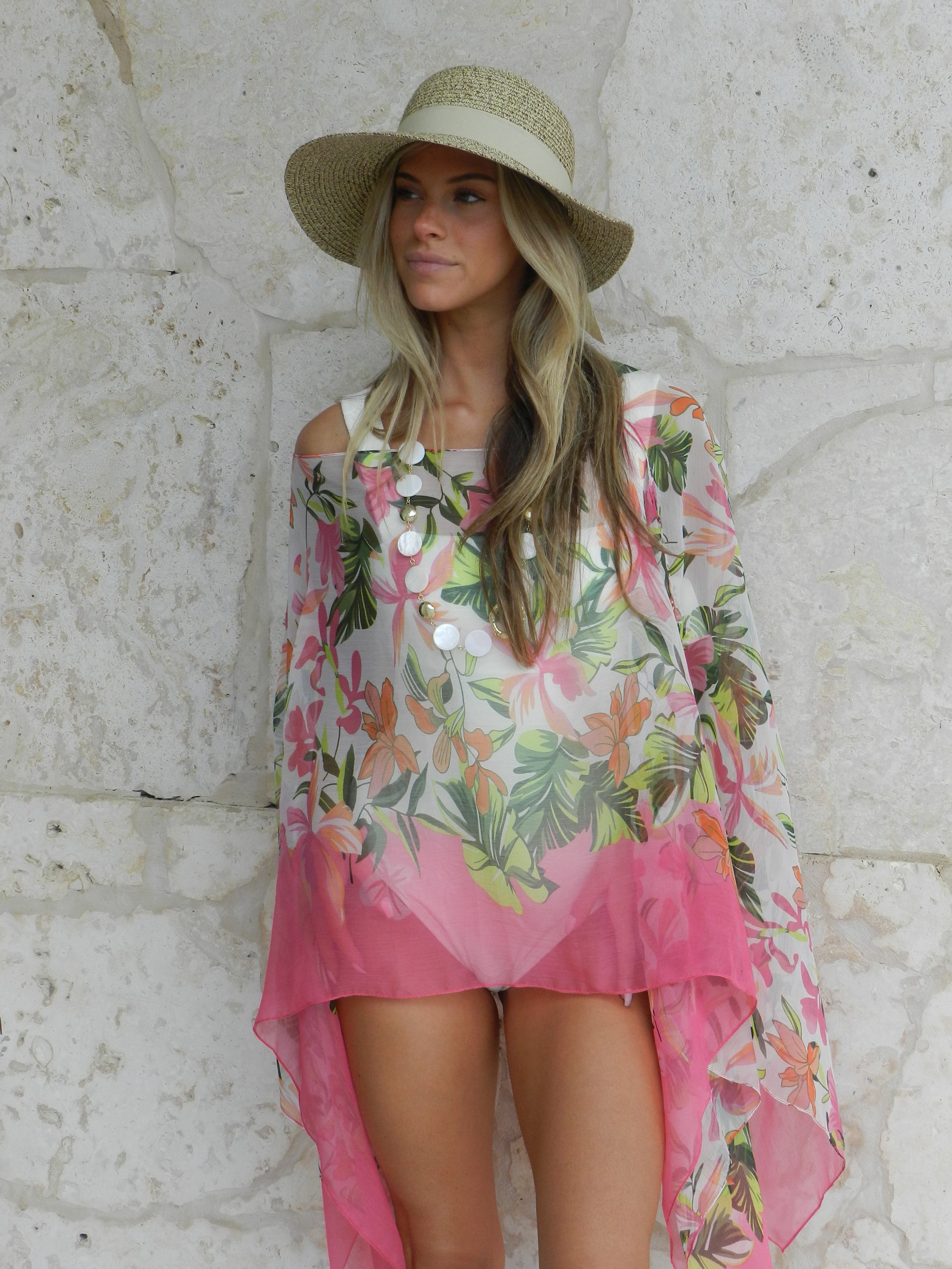 chiffon poncho dress U / Blue